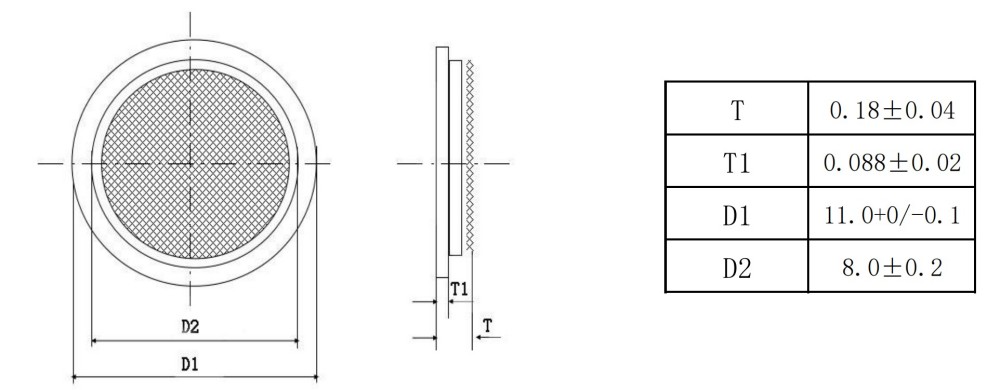 FT‑11T‑9.0A1 piezoelectric element top view showing silver electrode on brass substrate